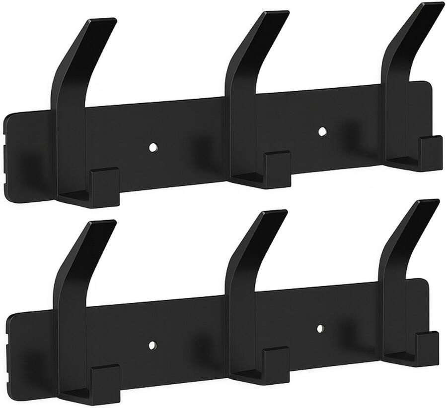 O'DADDY Wandkapstok 12 Haken Kapstok Hangend Handdoekrek Kapstok Muur 2 rijen van 6 Haken Inclusief Plakstrip Industrieel Design Zwart