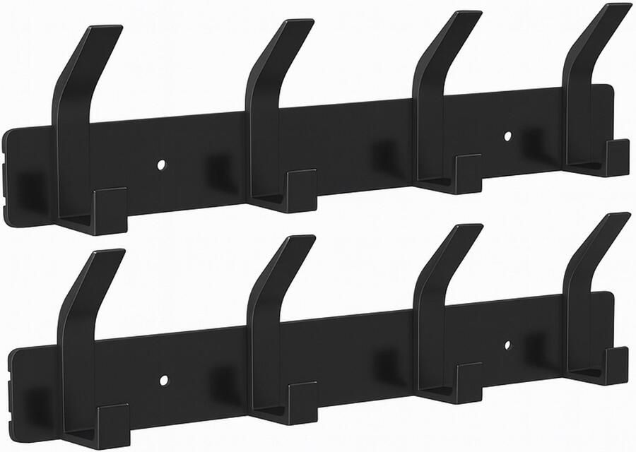 O'DADDY Wandkapstok 16 Haken Kapstok Hangend Handdoekrek Kapstok Muur 2 rijen van 8 Haken Inclusief Plakstrip Industrieel Design Zwart