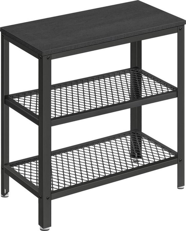 O'DADDY Wandtafel Sidetable Industrieel Met 2 Gaasplanken Bijzettafel 60x30x60 cm Haltafel Dressoir Salontafel Consoletafel kleur zwart donkergrijs