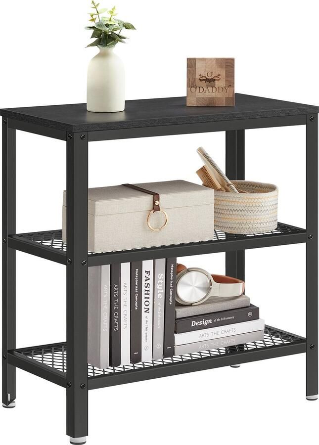 O'DADDY Wandtafel Sidetable Industrieel Met 2 Gaasplanken Bijzettafel 60x30x60 cm Haltafel Dressoir Salontafel Consoletafel kleur zwart donkergrijs - Foto 2