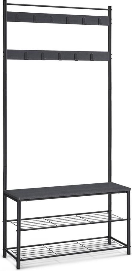 O'DADDY XXL Garderoberek Kapstok Staand Stijlvol Metaal met Kledinghaken Kledingstandaard Ruim Schoenenrek Staande Kapstok met schoenenrek 85 x 32 x 175 cm Zwart Donkergrijs