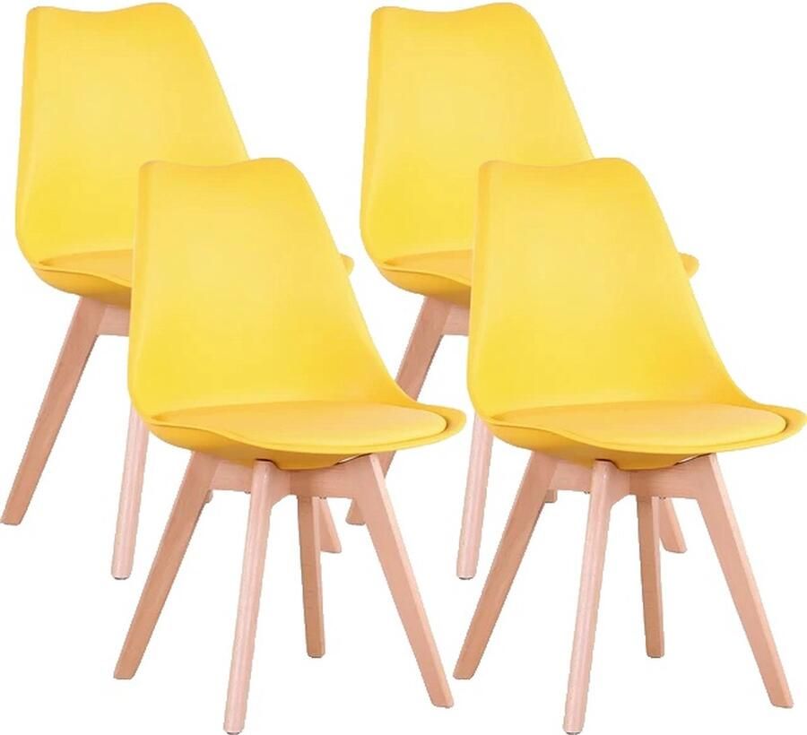 OEM Eetkamerstoelen massief beukenhouten poten kunststof gestoffeerd Geel