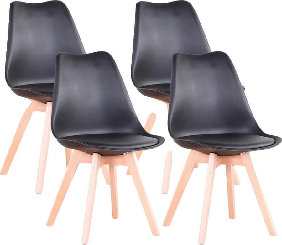 OEM Eetkamerstoelen massief beukenhouten poten kunststof gestoffeerd Zwart