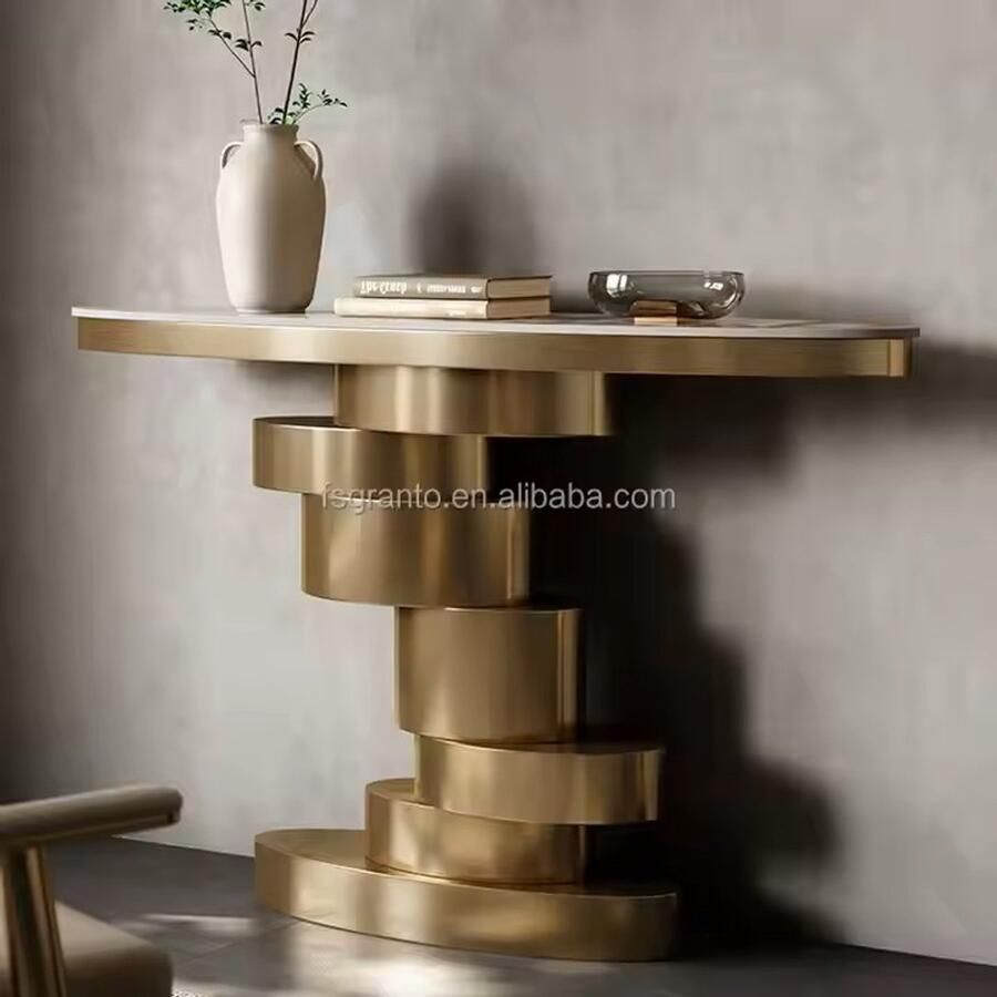 OEM Moderne Console Tafel – Wit Marmer & RVS Frame – Uniek Ontwerp – Luxe Entree Meubel – Model 8497