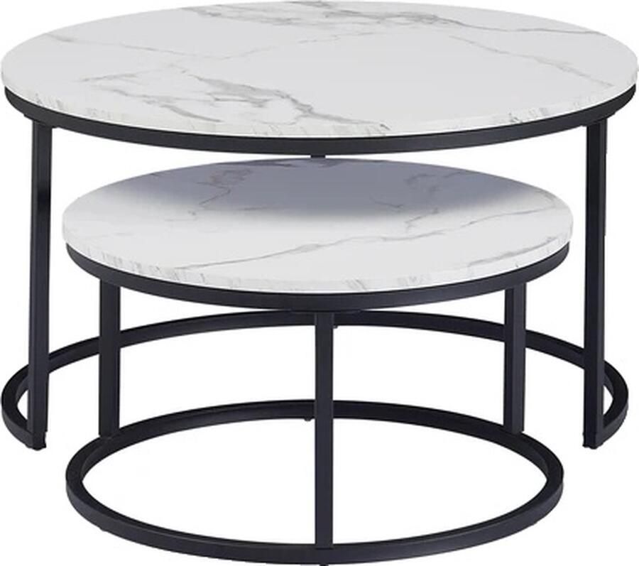 OEM Salontafel voor in de woonkamer wit marmeren blad metalen beugel ondersteuning 60cm en 40cm