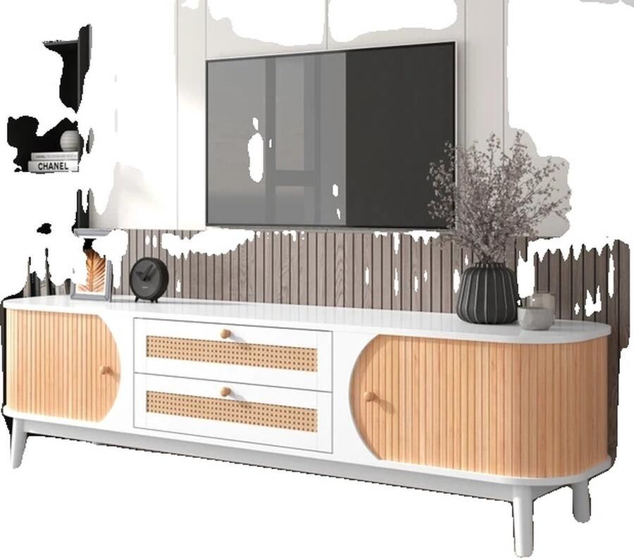 OEM TV-kast Natuurlijke Houtmix Deuren en Lades Wit