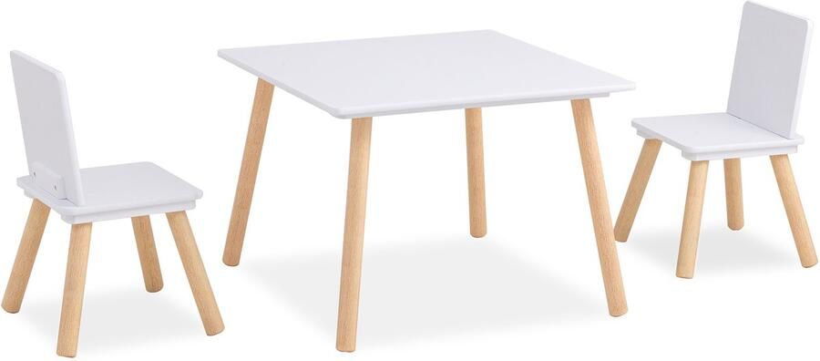 Oemmie Kindermeubelset Kindertafel Speeltafel Kindertafel met Stoeltjes Kinderhoekmeubel 2 Stoelen en 1 Tafel Hout 50 kg Draagvermogen Wit
