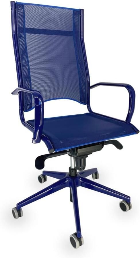 OFF LINE model BLICK Bureaudraaistoel van mesh met armleuningen van gepolijst gelakt staal en rubberen wielen 70 x 55 x 125 cm