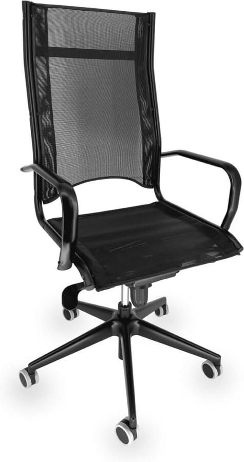 OFF LINE model BLICK Bureaustoel in zwart mesh met zwart gelakte stalen armleggers en rubberen wielen 70x55x125 cm