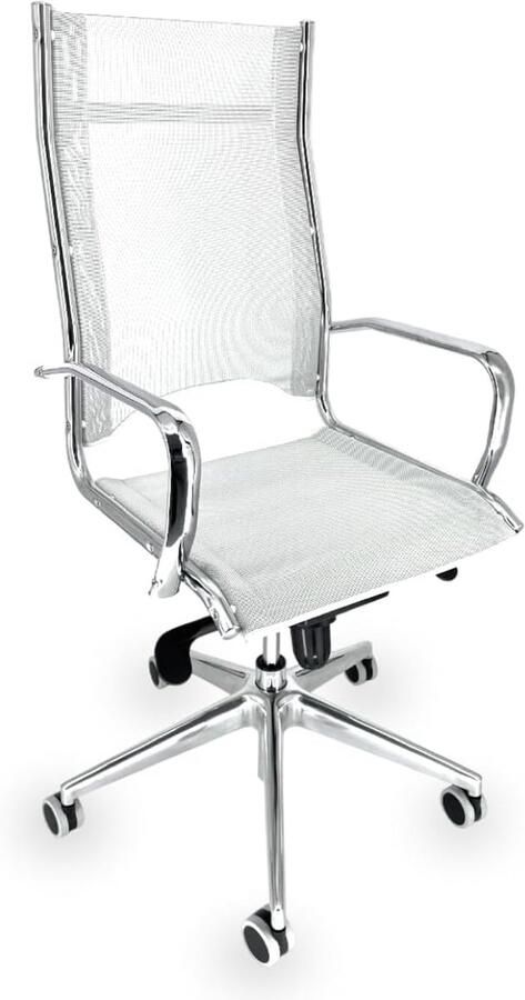 OFF LINE model BLICK Witte Mesh Executive Bureaustoel met Verchroomd Stalen Armleggers en Rubberen Wielen 70 x 55 x 125 cm