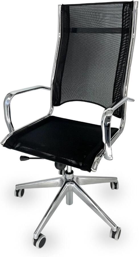 OFF LINE model BLICK Zwarte Mesh bureaustoel met stalen armleuningen en rubberen wielen 70x55x125 cm