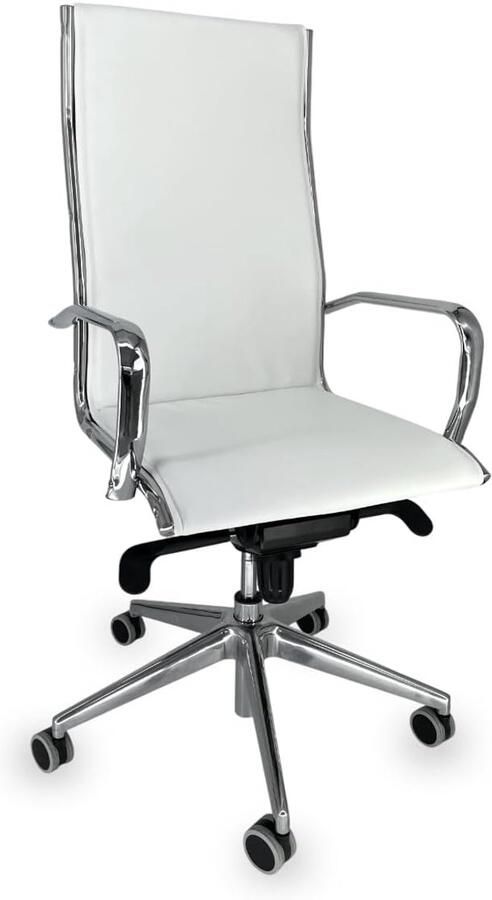 OFF LINE model VISTA Bureaustoel in wit kunstleer met armleuningen van verchroomd staal 70x70x120 cm