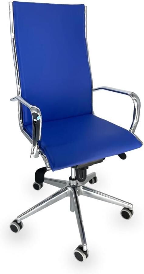 OFF LINE model VISTA Executive bureaustoel in blauw kunstleer met verchroomd stalen armleuningen en rubberen wielen 70x70x120 cm