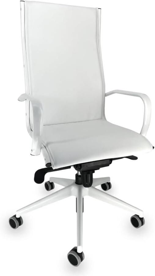 OFF LINE model VISTA Executive bureaustoel in wit kunstleer met gelakt stalen armleuningen 70x70x120 cm