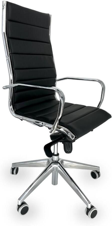 OFF LINE model VISTA Executive bureaustoel in zwart kunstleer met verchroomd stalen armleuningen en rubberen wielen 70x70x120 cm
