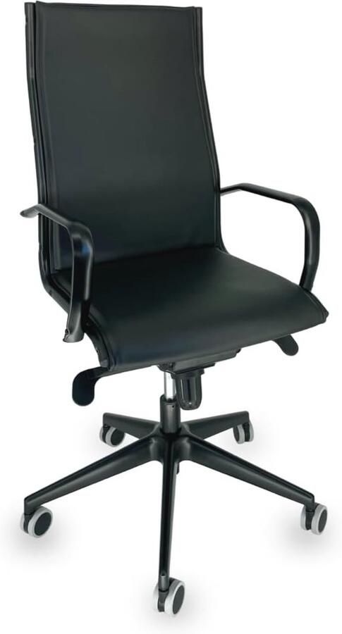 OFF LINE model VISTA Kunstleren bureaustoel met geverfde stalen armleuningen en rubberen wielen 70x70x120 cm