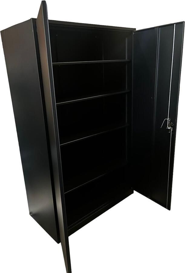 Offeco Archiefkast Klapdeurkast Opslagkast Dossierkast Opbergkast 200 x 120 x 60 cm Extra Groot Voorzien Van Slot 4 Legplanken Mat Zwart