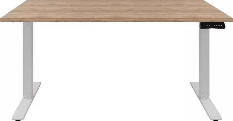 Offeco Zit sta Bureau Verstelbaar bureau  120 x 80 cm  Natuur eiken bureaublad Wit onderstel 2 motoren-- blad- onderstel- x80