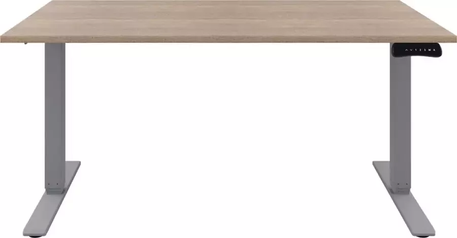 Offeco Zit sta Bureau Verstelbaar bureau  140 x 80 cm  Robson eiken bureaublad Aluminium onderstel 2 motoren-- blad- onderstel- x80