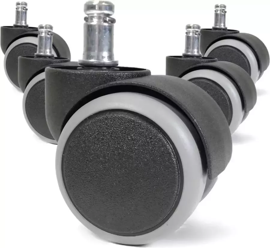 Office World Stoelwielen voor harde vloeren Ø 11x22 mm pin bureaustoelwielen in ongeremd zwart krasvrije veiligheidsdubbele wielen