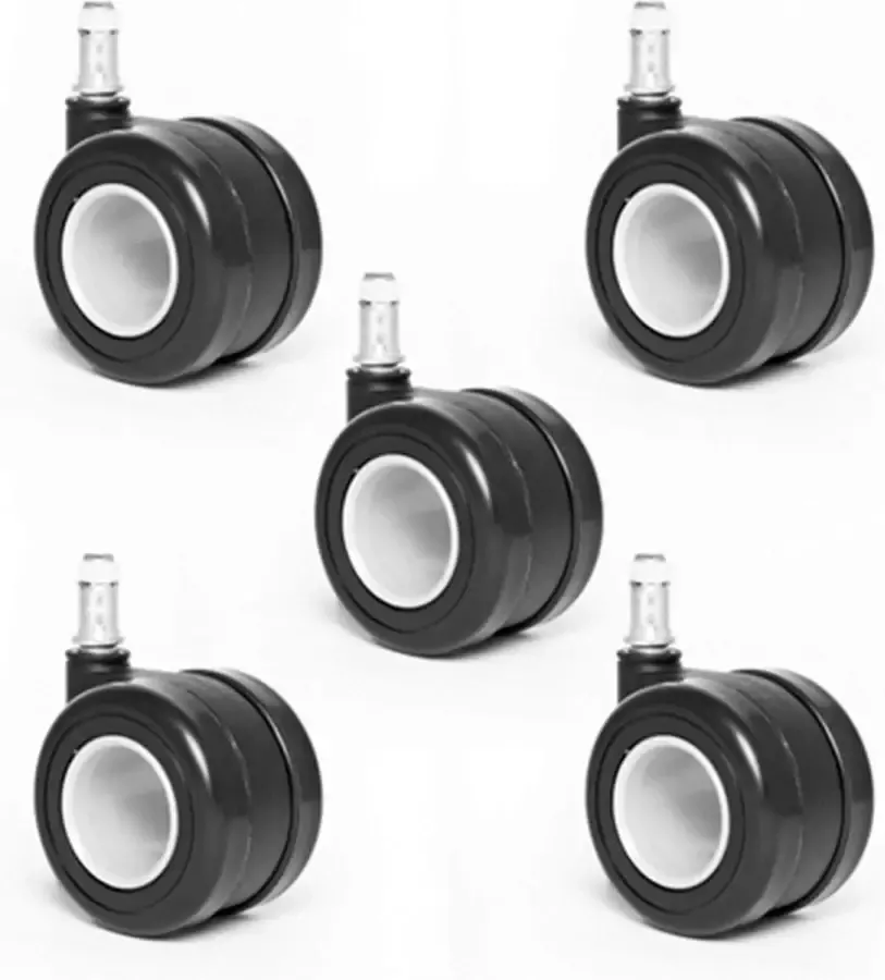Office World Tapijtwielen Zachte vloerwielen Stoelwielen Ring Design 5er Set Ø 65mm Bürostuhl Ersatzrollen Schwarz Ungebremst geprüfte Sicherheitsdoppelrollen Officeworld Range Pin diameter:Ø 11 mm Pin