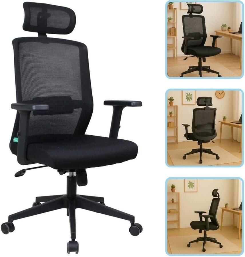 OfficeSense OS100 Ergonomische Bureaustoel NEN-1335 3D Armleuningen Bureaustoelen voor Volwassenen Zwart