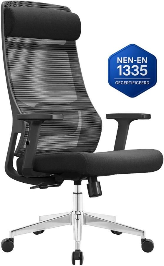 OfficeSense OS110 Ergonomische Bureaustoel – Mesh Office Chair – NEN1335-gecertificeerd – Volwassenen – Hoofdsteun – Rugsteun – Zwart - Foto 2