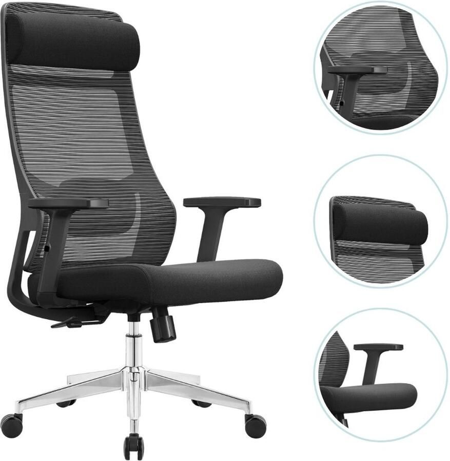 OfficeSense OS110 Ergonomische Bureaustoel – Mesh Office Chair – NEN1335-gecertificeerd – Volwassenen – Hoofdsteun – Rugsteun – Zwart