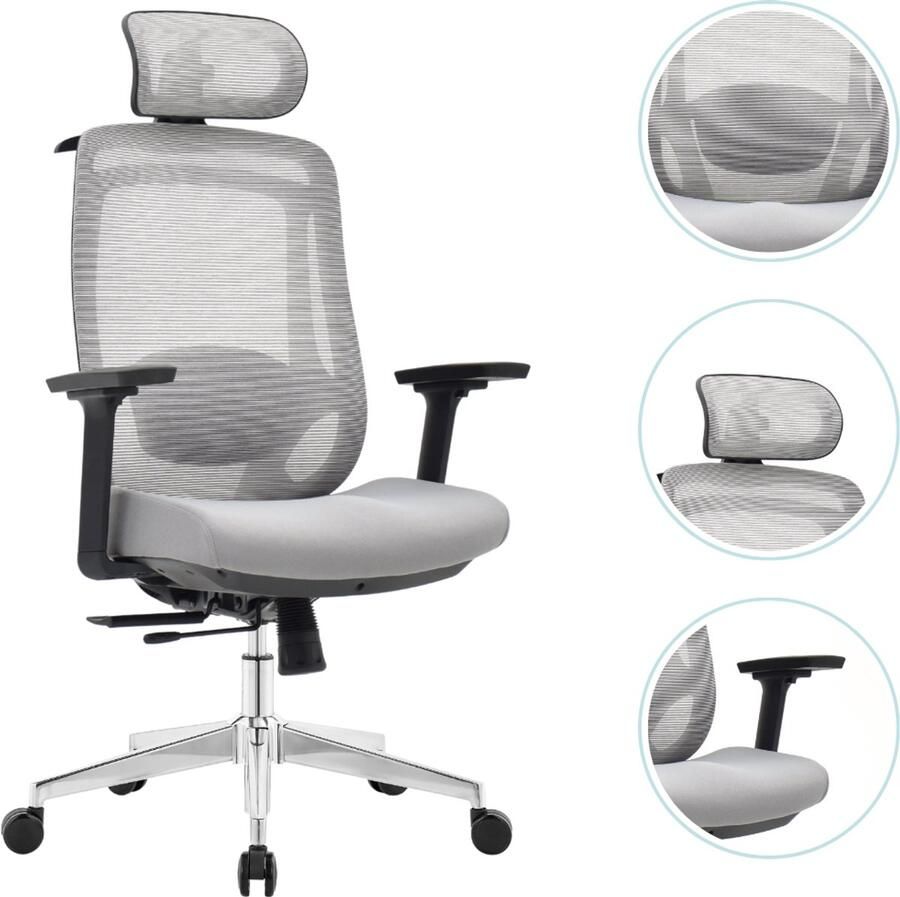 OfficeSense OS120 Ergonomische Bureaustoel – Mesh Kantoorstoel – NEN1335 – Kantelbaar – Lendensteun – Volwassenen – Grijs – Comfort Design