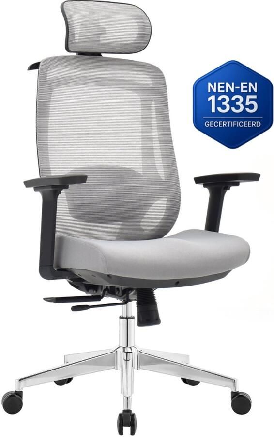 OfficeSense OS120 Ergonomische Bureaustoel – Mesh Kantoorstoel – NEN1335 – Kantelbaar – Lendensteun – Volwassenen – Grijs – Comfort Design - Foto 2