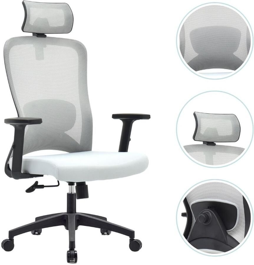 OfficeSense OS140 Ergonomische Bureaustoel – NEN1335 – 2D Hoofdsteun – Kantelbaar – Mesh Rugleuning – Grijs – Volwassenen