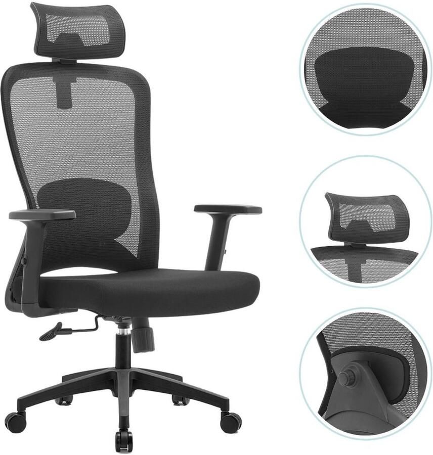 OfficeSense OS140 Ergonomische Bureaustoel – NEN1335 – 2D Hoofdsteun – Kantelbaar – Mesh Rugleuning – Zwart – Volwassenen