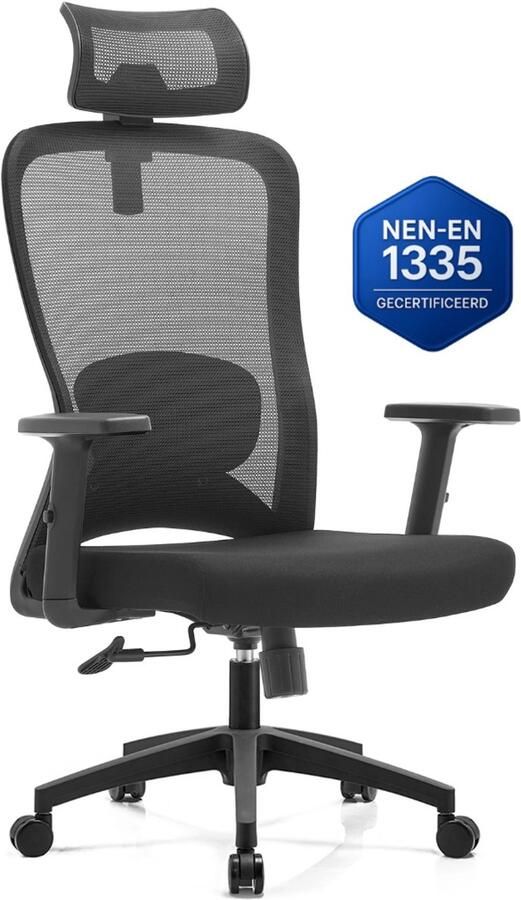 OfficeSense OS140 Ergonomische Bureaustoel – NEN1335 – 2D Hoofdsteun – Kantelbaar – Mesh Rugleuning – Zwart – Volwassenen
