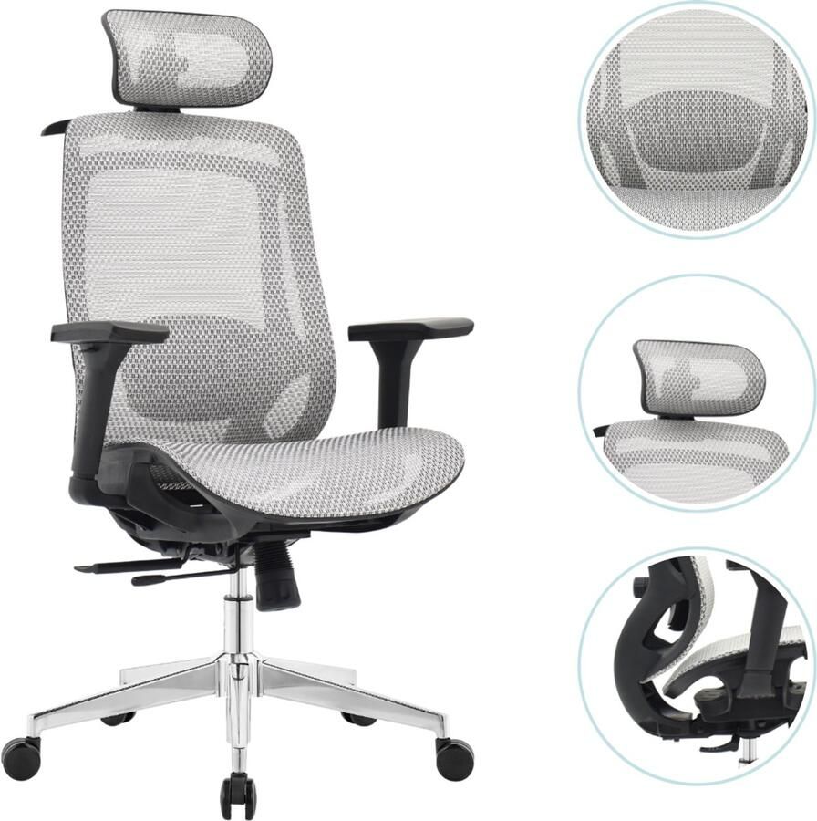 OfficeSense OS150 Ergonomische Bureaustoel – Mesh Office Chair – 4D Armleuningen – Verstelbare Zitdiepte – NEN1335 – Hoofdsteun – Grijs