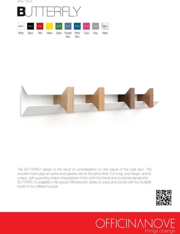 Officinanove Butterfly Kapstok Hangend Roestvast Staal Grijs