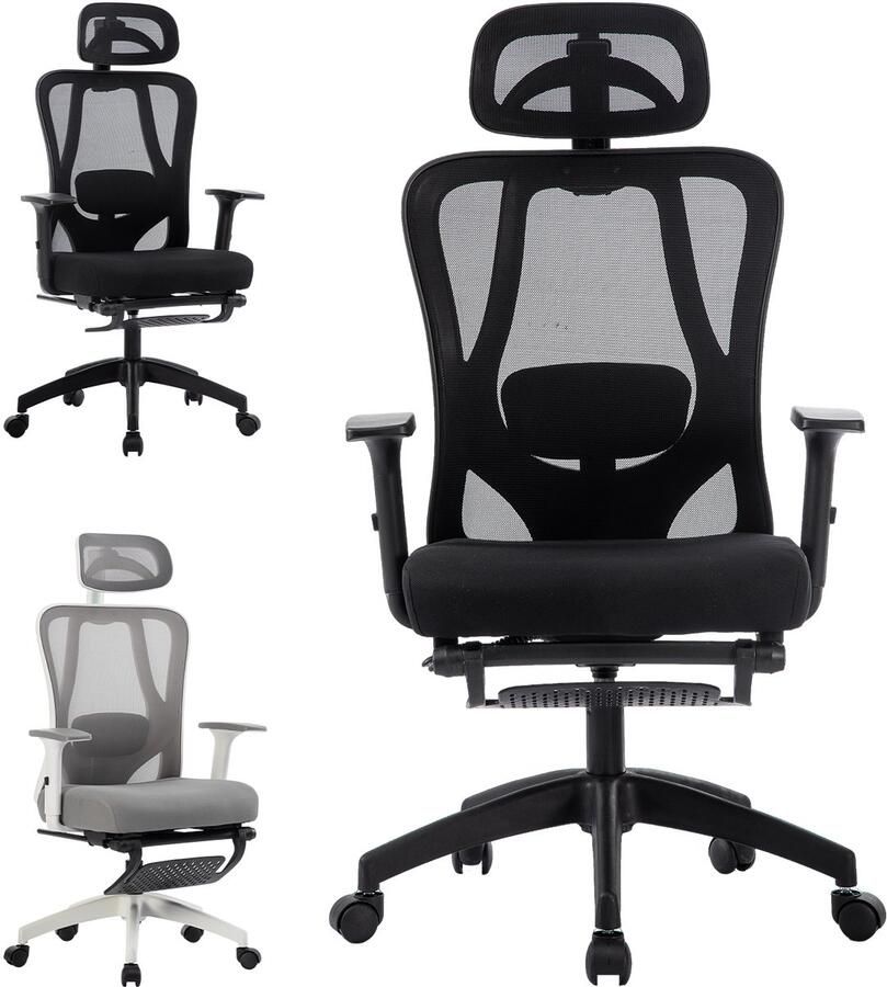 OFMOTRA Bureaustoel Verstelbare hoofdsteun armsteun lendenkussen met voetsteun Computerstoel met kledingrek Office Chair Ergonomische Gamestoel Zwart