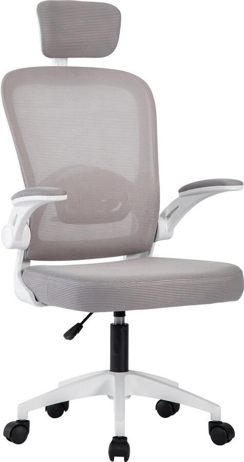 OFMOTRA ergonomische Bureaustoel Bureaustoelen voor Volwassenen Fauteuil met 90° opklapbare armleuning Game Gaming Stoel Verstelbare hoofdsteun en lendenkussen Grijs