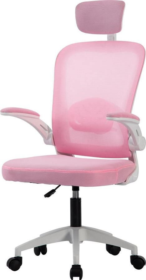 OFMOTRA ergonomische Bureaustoel Bureaustoelen voor Volwassenen Fauteuil met 90° opklapbare armleuning Game Gaming Stoel Verstelbare hoofdsteun en lendenkussen Roze