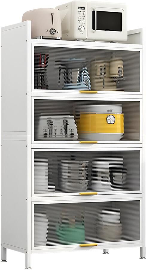 OFMOTRA Keukenkast Staand Magnetronkast Ovenkast Magnetronrek Apothekerskast Keukenkast Organizer Kast Rek Beugel Boekenkasten Woonkamerkasten met 5 planken Wit