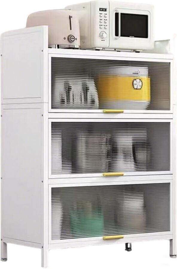 OFMOTRA Keukenkast Staand Magnetronkast Ovenkast Magnetronrek Apothekerskast Keukenkast Organizer Kast Rek Beugel Boekenkasten Woonkamerkasten met 4 planken Wit