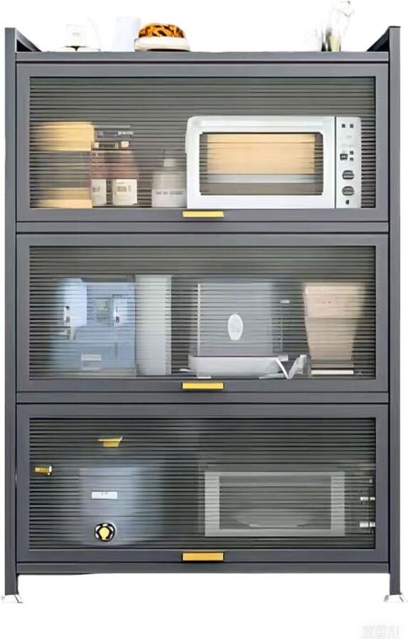 OFMOTRA Keukenkast Staand Magnetronkast Ovenkast Magnetronrek Apothekerskast Keukenkast Organizer Kast Rek Beugel Boekenkasten Woonkamerkasten met 4 planken Grijs