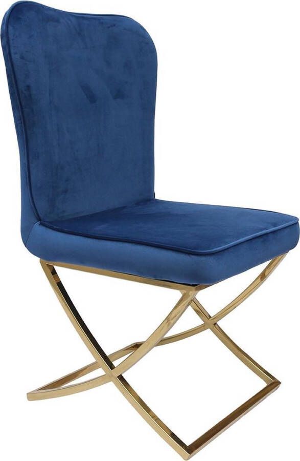 Ohno Furniture Aken Eetkamerstoel Stoel Fluweel Blauw Goud