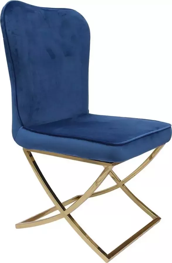 Ohno Furniture Aken Eetkamerstoel Stoel Fluweel Blauw Goud