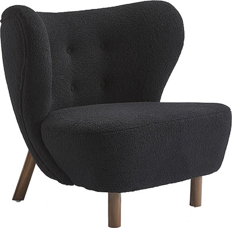 Ohno Belleville Teddy Fauteuil Zwart Super Zacht Materiaal Houten Poten