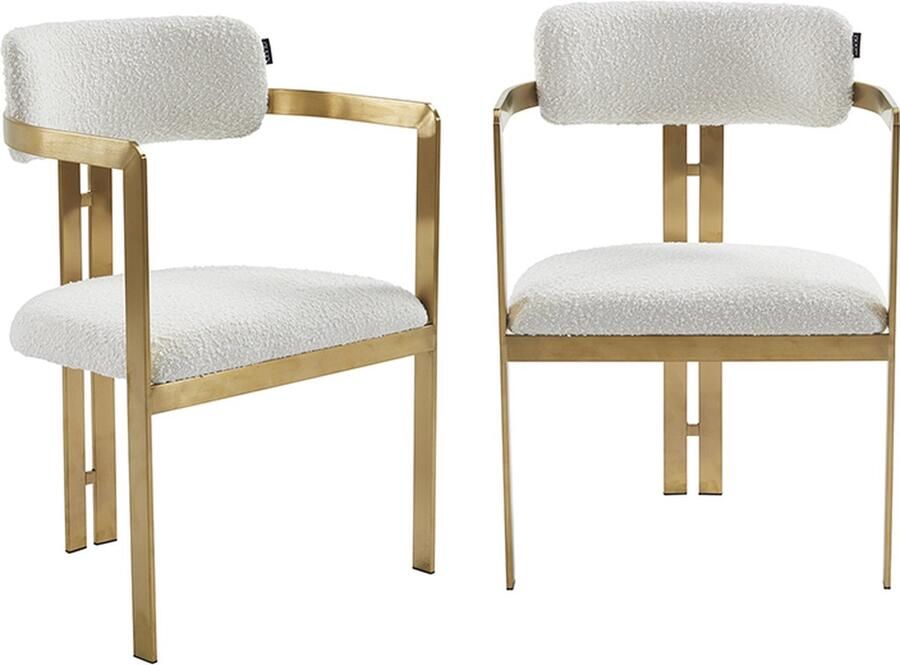 Ohno Chandler Teddy Eetkamerstoel Witte Stoffen Zitting & Rugleuning Goudkleurig Metalen Frame - Foto 2