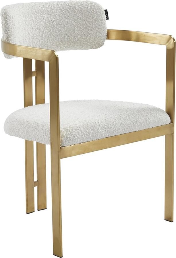 Ohno Chandler Teddy Eetkamerstoel Witte Stoffen Zitting & Rugleuning Goudkleurig Metalen Frame
