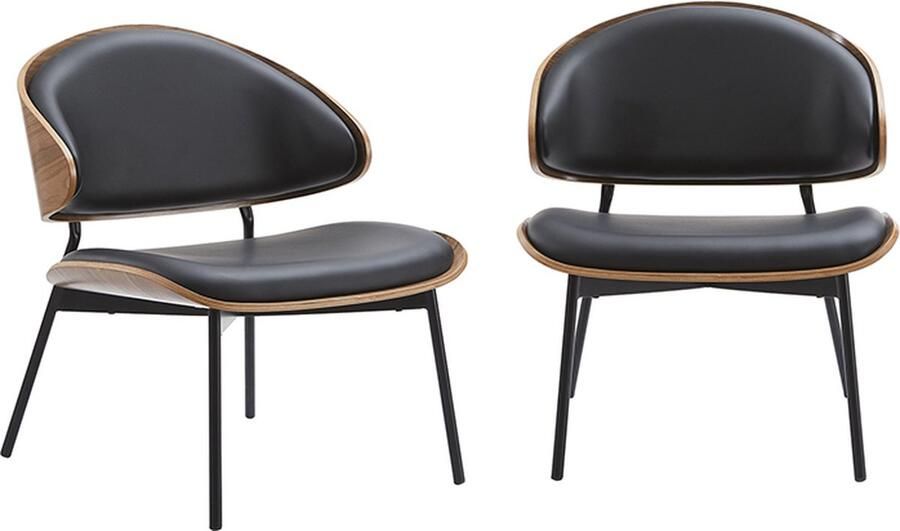 Ohno Granby Houten Eetkamerstoel met Leer Zwart Met Zwarte Leatherlook Zitting Zwart Metalen Poten - Foto 2