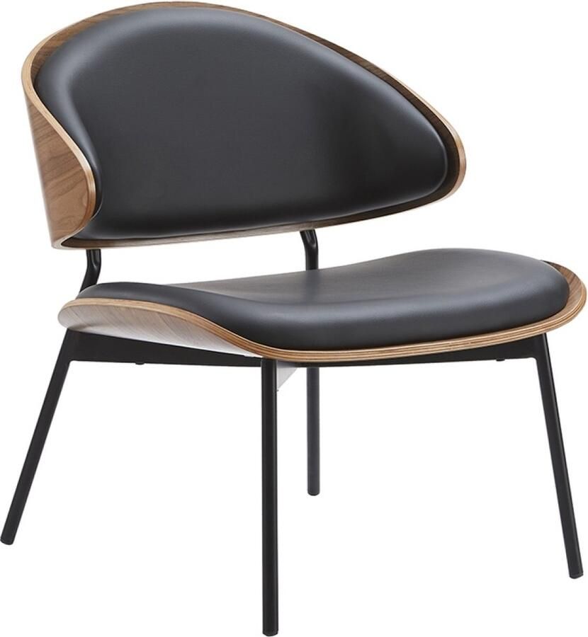 Ohno Granby Houten Eetkamerstoel met Leer Zwart Met Zwarte Leatherlook Zitting Zwart Metalen Poten