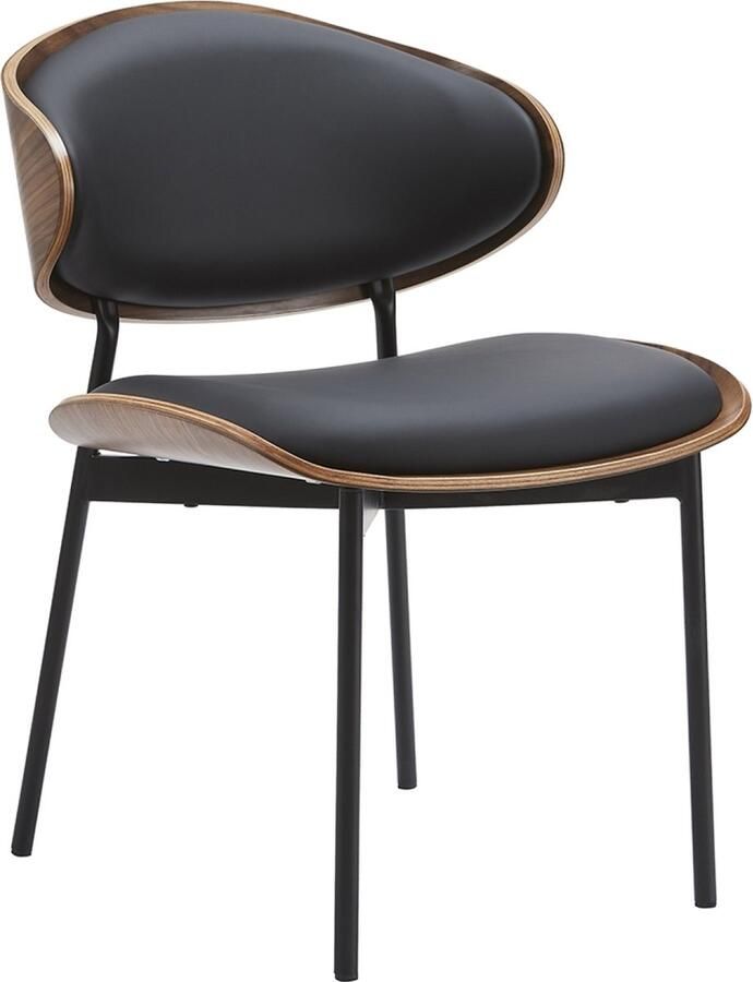 Ohno Milton Houten Eetkamerstoel Met Zwarte Leatherlook Zitting Zwart Metalen Poten