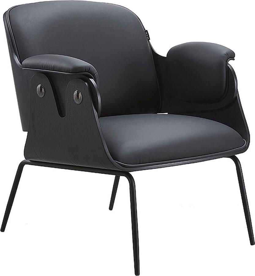 Ohno Nashville Leatherlook Lounge Stoel Zwart Hout